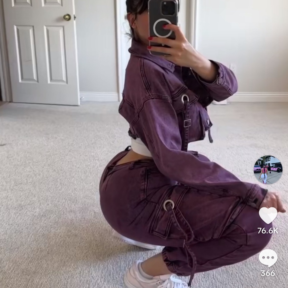 Purple Denim Jacket and Pants Set